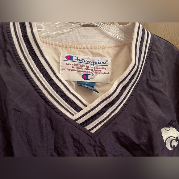 Champion Vtg Jacket Mens XL Black Windbreaker Pullover V Neck - Picture 2 of 11